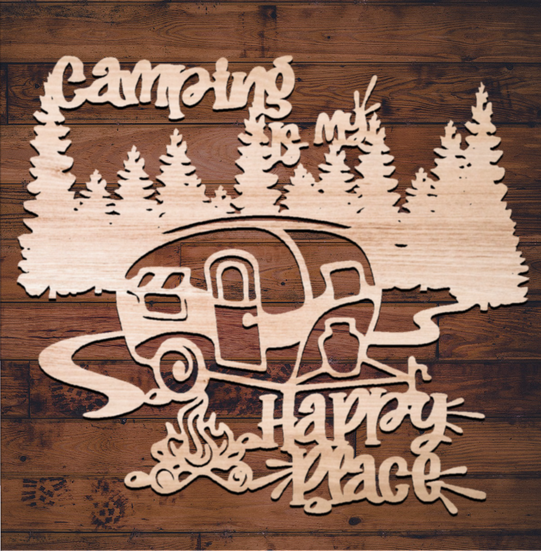 Camping Is My Happy Place Camper SVG Glowforge Files