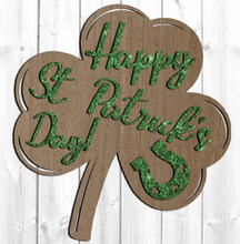 Load image into Gallery viewer, Happy St Patricks Day Shamrock Horseshoe Sign SVG Glowforge Files
