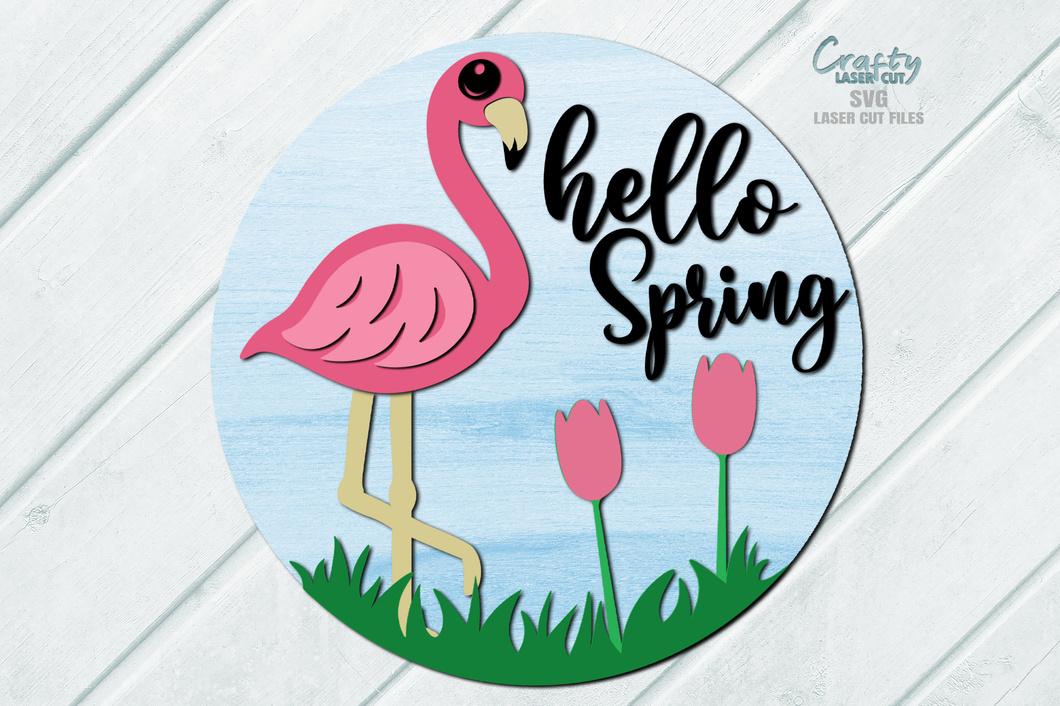Hello Spring SVG Laser Cut Files | Flamingo SVG | Tulip SVG | Floral Spring SVG | Glowforge Files