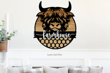 Load image into Gallery viewer, Farmhouse Cow SVG Laser Cut Files - Highland Cow Door Hanger - Cow Head SVG - Farmhouse SVG - Front Door Sign - Glowforge Files
