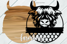 Load image into Gallery viewer, Highland Cow Door Hanger SVG Laser Cut Files - Cow Door Hanger - Cow Head SVG - Farmhouse SVG - Front Door Sign - Glowforge Files
