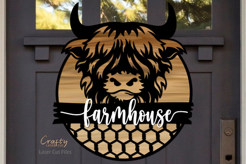 Highland Cow SVG Laser Cut Files - Cow Door Hanger - Cow Head SVG - Farmhouse SVG - Front Door Sign - Glowforge Files - svg files for cricut