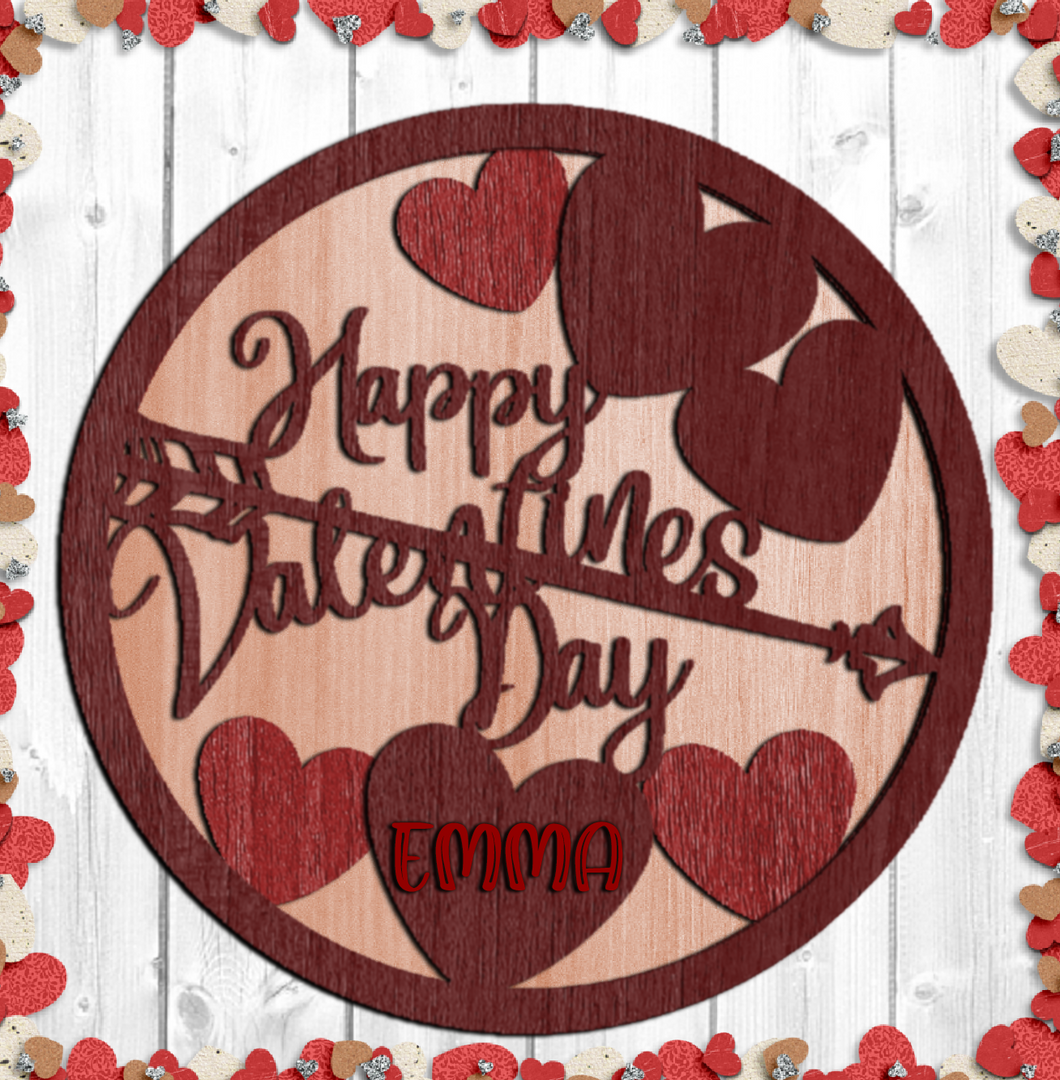 Personalized Valentine Hearts Round Sign SVG Glowforge Files