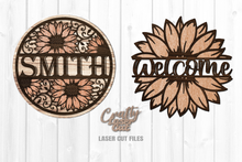 Load image into Gallery viewer, Monogram Welcome Sunflower Sign SVG Glowforge Files Laser Cut Files Bundle
