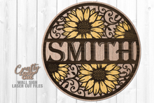 Load image into Gallery viewer, Monogram Welcome Sunflower Sign SVG Glowforge Laser Cut Files
