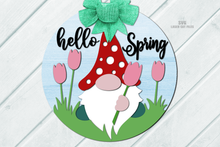 Load image into Gallery viewer, Spring Sign SVG Laser Cut Files | Gnome SVG | Tulip Sign SVG Spring Door Hanger SVG Glowforge Files
