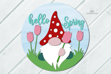 Load image into Gallery viewer, Spring Sign SVG Laser Cut Files | Gnome SVG | Tulip Sign SVG Spring Door Hanger SVG Glowforge Files
