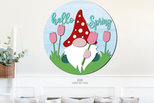 Load image into Gallery viewer, Spring Sign SVG Laser Cut Files | Gnome SVG | Tulip Sign SVG Spring Door Hanger SVG Glowforge Files
