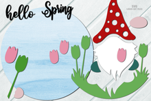 Load image into Gallery viewer, Spring Sign SVG Laser Cut Files | Gnome SVG | Tulip Sign SVG Spring Door Hanger SVG Glowforge Files
