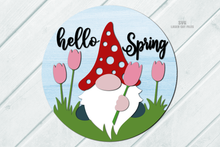 Load image into Gallery viewer, Spring Sign SVG Laser Cut Files | Gnome SVG | Tulip Sign SVG Spring Door Hanger SVG Glowforge Files
