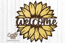 Load image into Gallery viewer, Welcome Sunflower Sign SVG Glowforge Files Laser Cut Files
