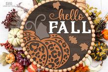 Load image into Gallery viewer, Fall Wreath SVG Laser Cut Files - Hello Fall Sign SVG - Pumpkin Door Sign SVG
