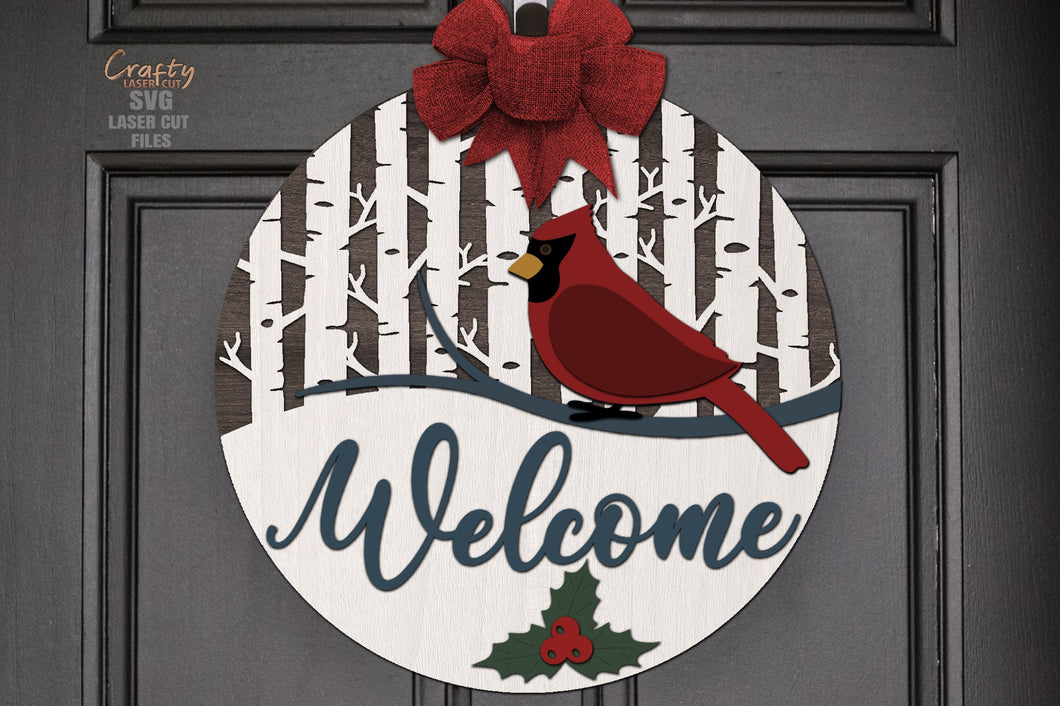 Cardinal Sign SVG Laser Cut Files | Cardinal SVG | Christmas Door Hanger | Welcome Sign SVG