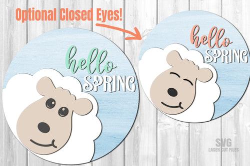 Hello Spring Sign SVG Laser Cut Files | Lamb Sign SVG | Sheep SVG Glowforge Files