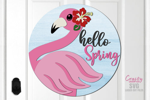 Flamingo SVG Laser Cut Files | Hello Spring SVG | Hibiscus SVG Glowforge Files
